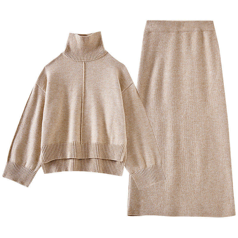 【玉米粉丝专享】罗纹高领毛衣时尚宽松休闲半身裙两件套DQ075,女装/女士精品,时尚套装,淘宝优惠券,粉丝福利购,淘宝优惠卷