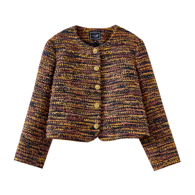 小香风圆领粗花呢加厚毛呢外套