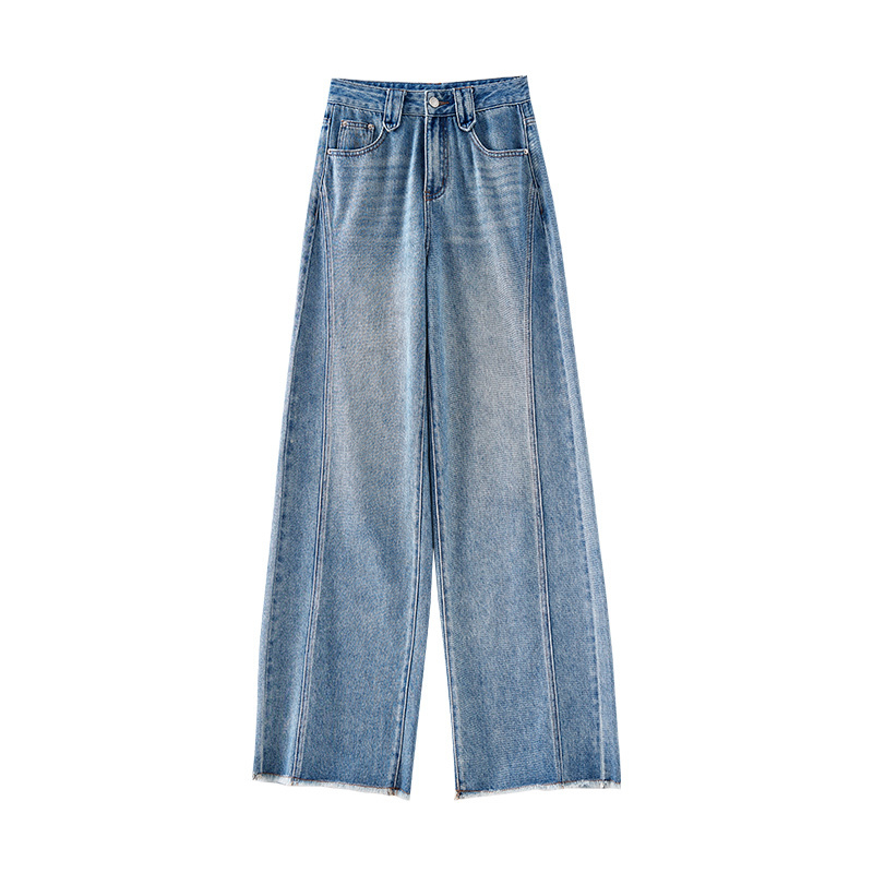 欧昵雪高腰宽松显瘦水洗牛仔裤