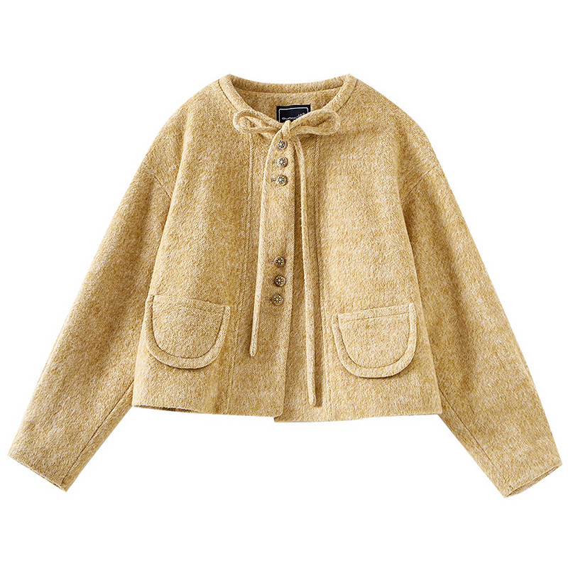 圆领休闲加厚绵羊毛短款毛呢外套