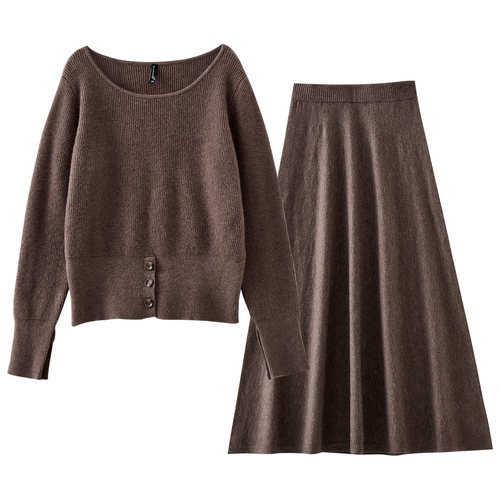 欧昵雪气质优雅针织衫半身裙套装