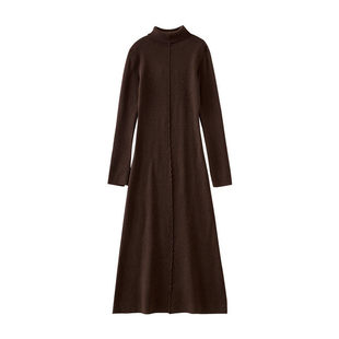 【年度大清仓】针织连衣裙开叉喇叭袖高领毛衣裙DR303