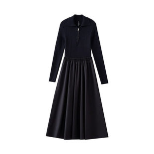 【年度大清仓】拉链翻领针织拼接连衣裙DR152