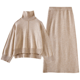 宽松休闲半身裙两件套DQ075 罗纹高领毛衣时尚 米粒粉丝专享