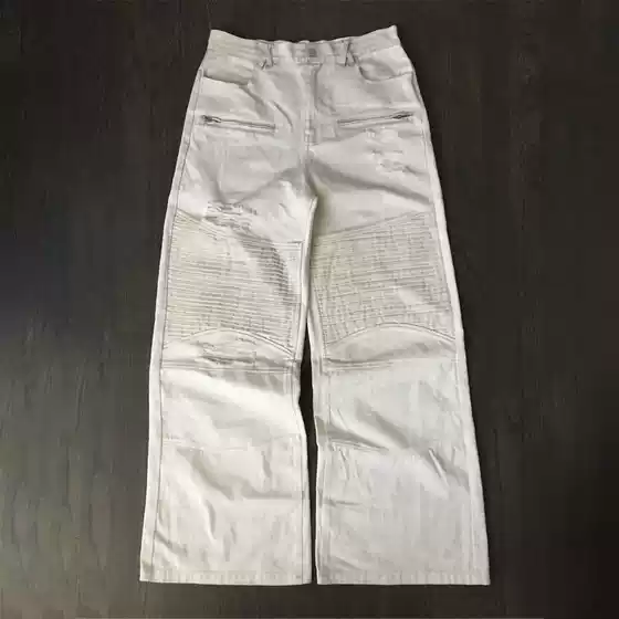 Y2K Retro Biker Denim Pants Zipper Pocket Disressed Holes Ru