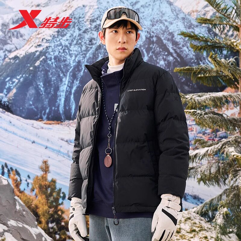 特步立领羽绒服男外套2024冬季新款加厚保暖棉服上衣976429190248