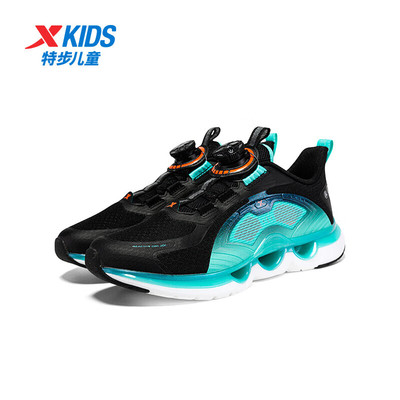 特步儿童2024年夏季男童学生减震旋纽扣单网运动跑鞋676215114015