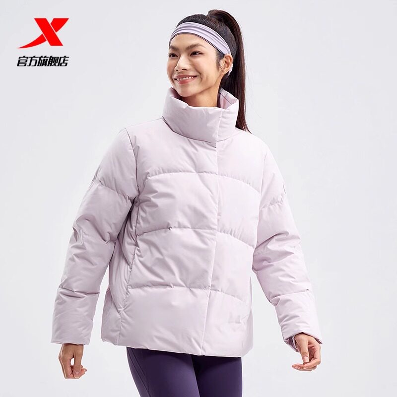 特步女短款羽绒服2024冬季新款立领加厚保暖外套976428190131