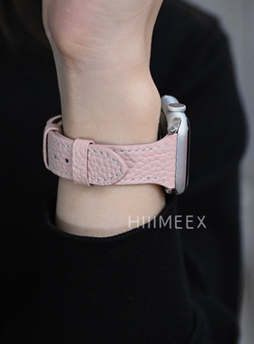 HIIIMEEX适用苹果手表 薄款荔枝纹拼色iwatch9表带柔软夏日applewatch表带创意秀气苹果表带ultra