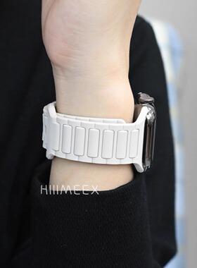 张婧仪同款适用iWatchs9表带s8夏天透气Applewatch钉扣款运动款硅胶女款Ultra男SE表带45mm41创意6/7代星光色