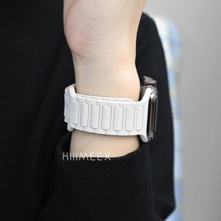 硅膠女款 張婧儀同款 適用iWatchs9表帶s8夏天透氣Applewatch釘扣款 運動款 7代星光色 Ultra男SE表帶45mm41創意6