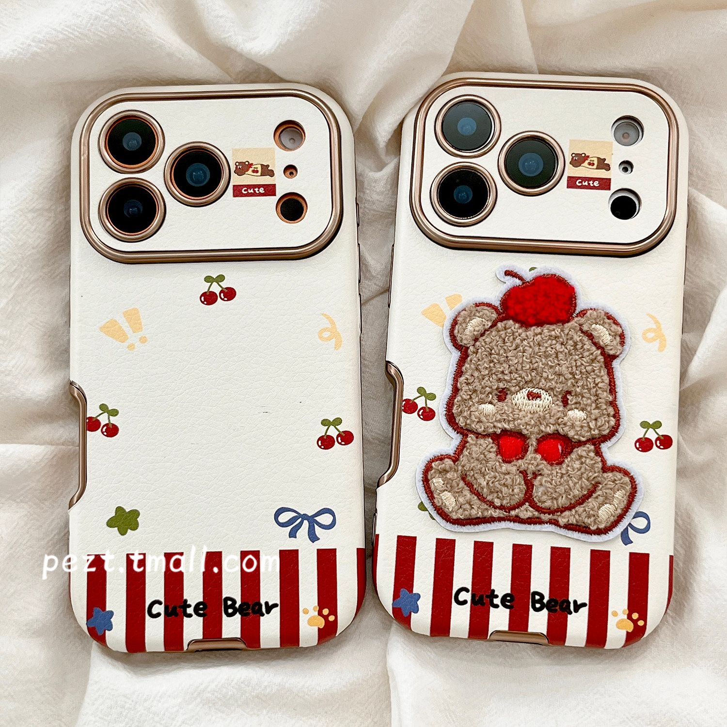 可爱毛绒刺绣小熊手机壳皮质