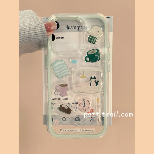 ins风插画立体猫咪透明手机壳