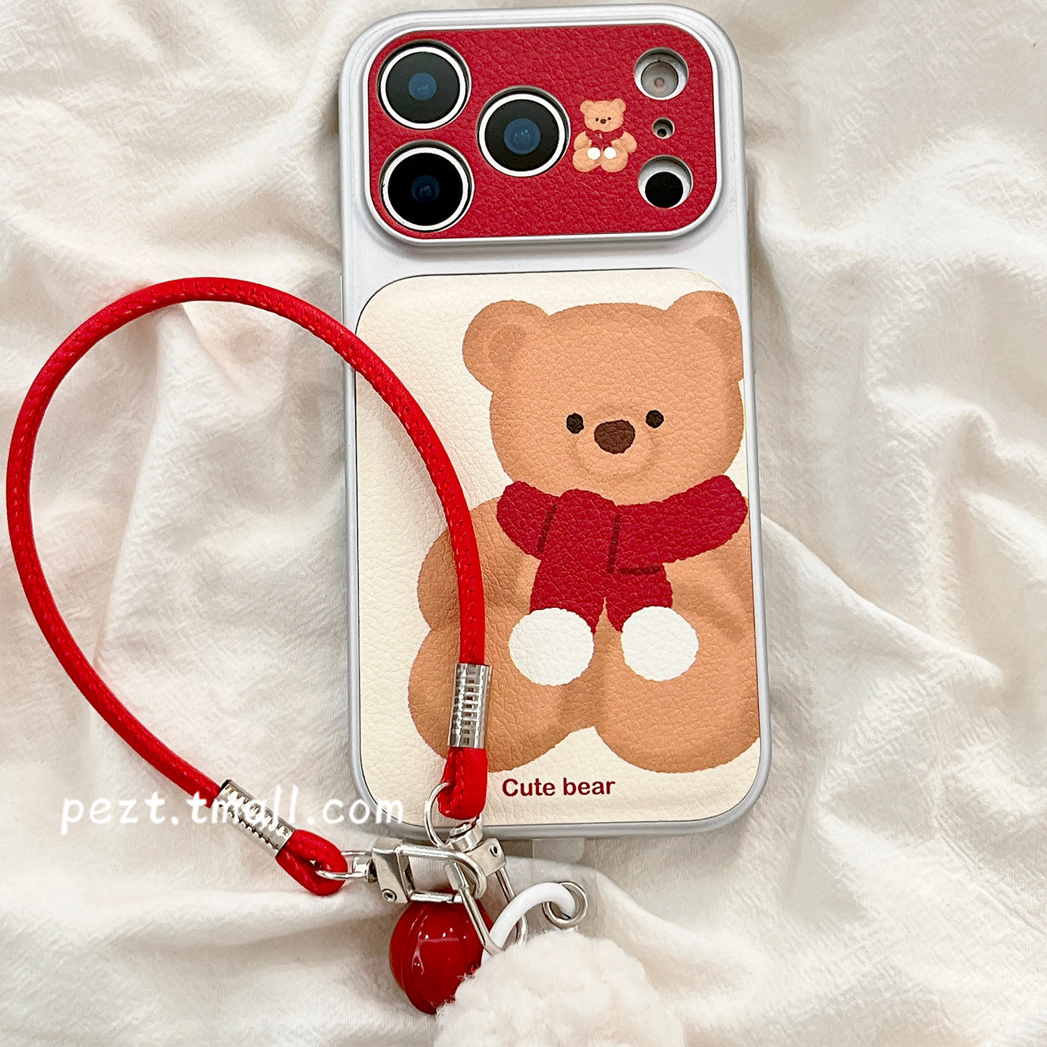 萌系可爱围巾小熊适用苹果17手机壳带挂绳iphone16promax卡通17promax新款15防摔14保护套16女款秋冬皮质全包