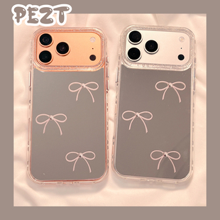 ins风镜面蝴蝶结适用苹果17手机壳镜子iphone16promax电镀17promax新款15防摔套15Pro女14高级感16全包13硬壳