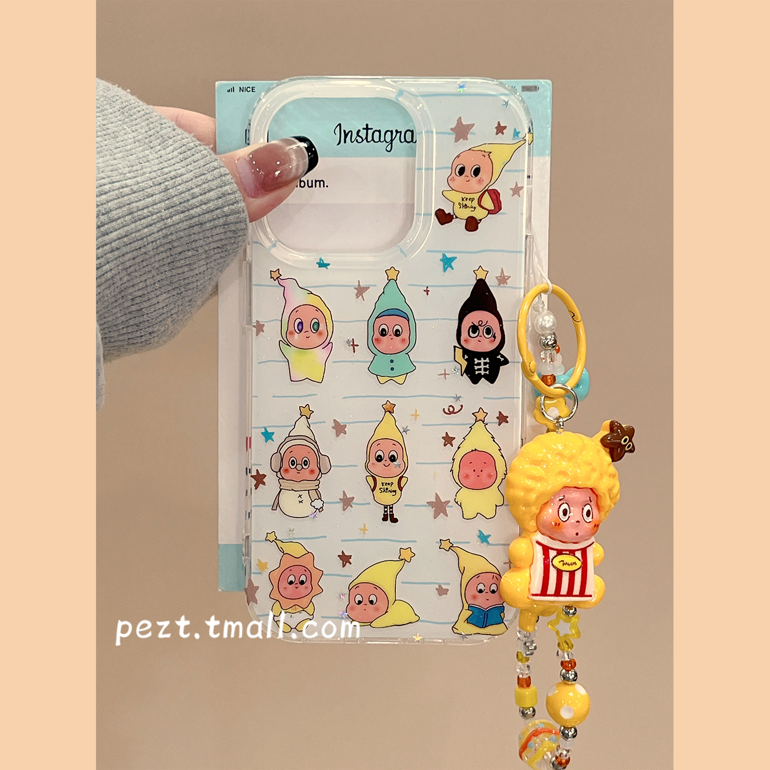 可爱卡通星星人潮玩手机壳带手链