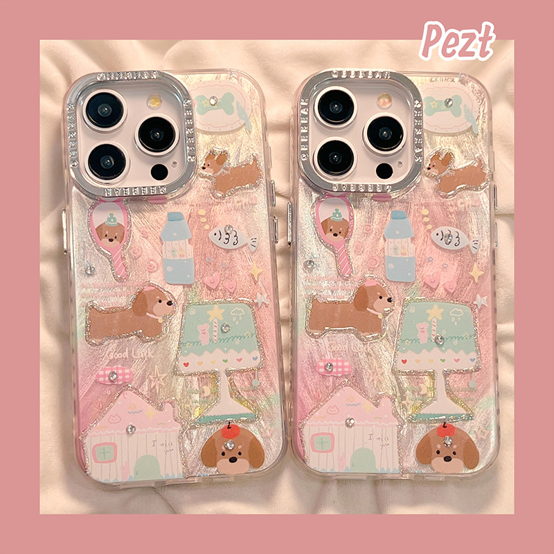 苹果手机壳IMD羽纱可爱小狗防摔