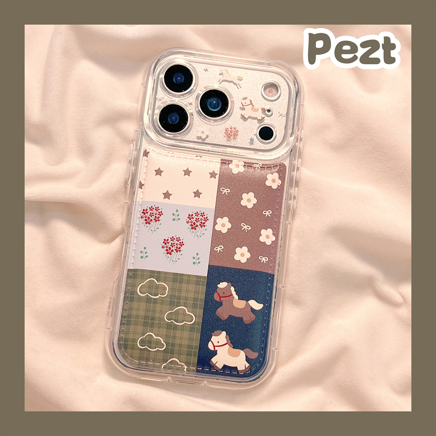 ins风拼接小清新碎花马年适用苹果17手机壳小马iphone16promax日韩17promax新款15防摔保护套14皮质16女全包,3C数码配件,手机保护套/壳,淘宝优惠券,粉丝福利购,淘宝优惠卷