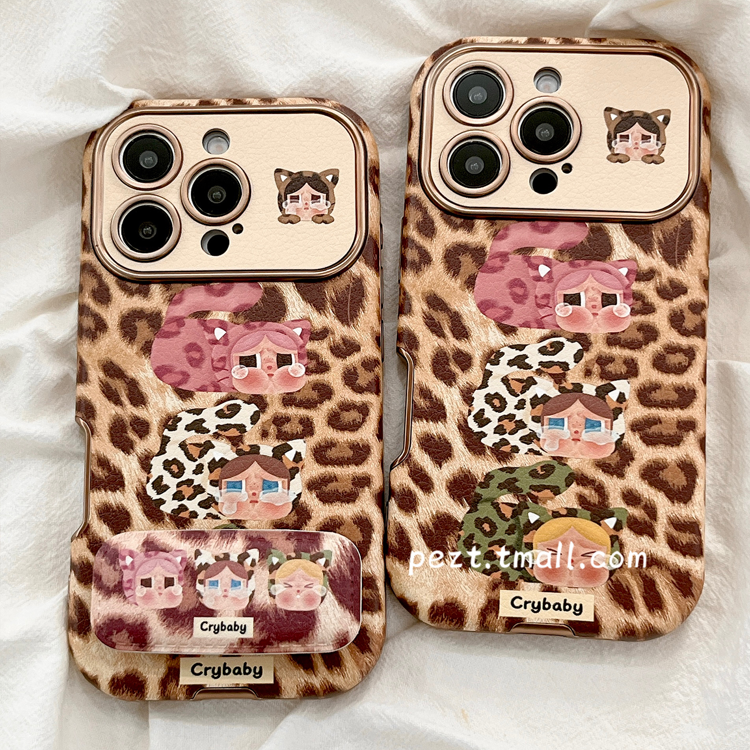 网红潮玩哭娃带支架手机壳皮质