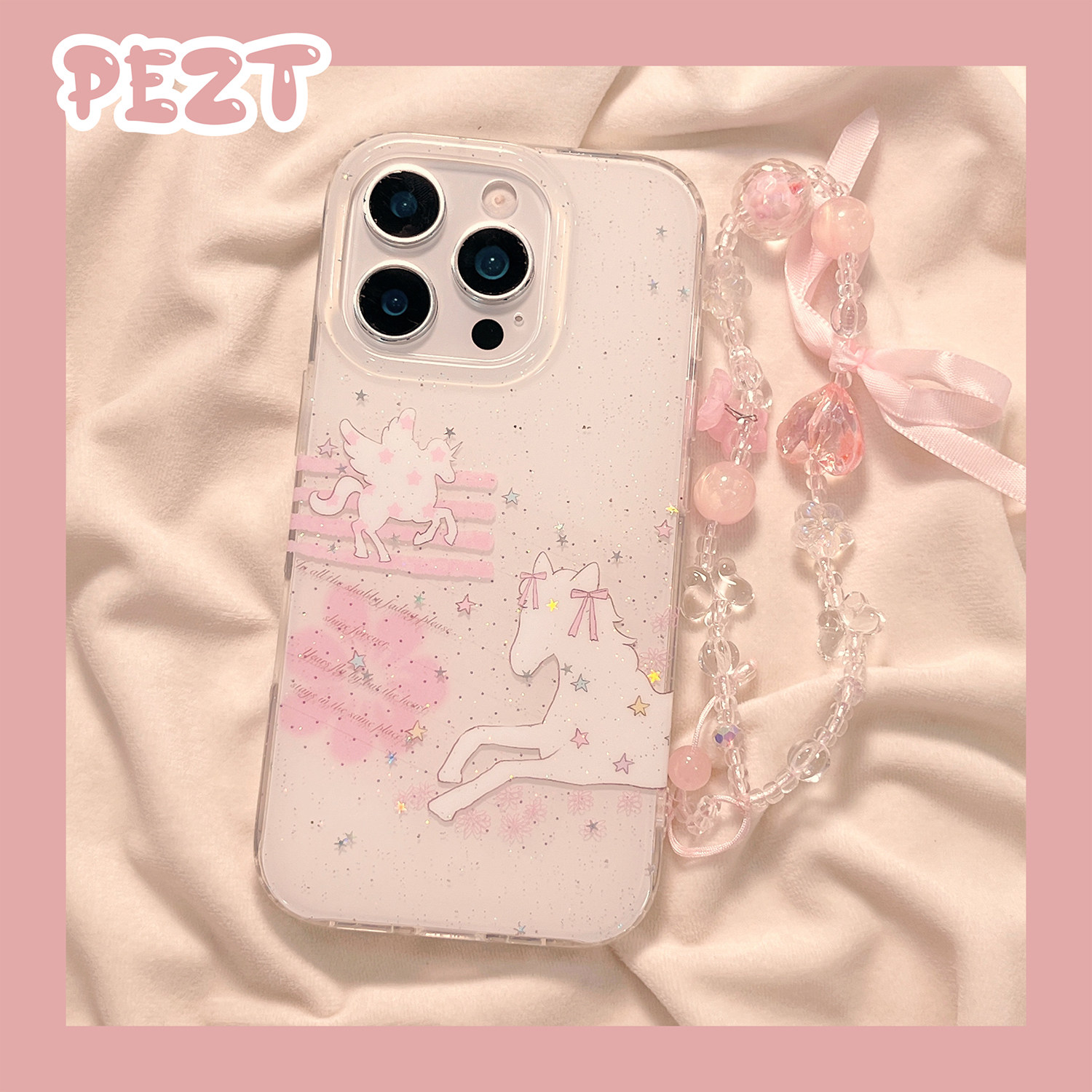 彩色星星卡通小马适用苹果17手机壳马年iphone16promax粉色17promax闪粉13新款15防摔14带手链保护套16女全包,3C数码配件,手机保护套/壳,淘宝优惠券,粉丝福利购,淘宝优惠卷