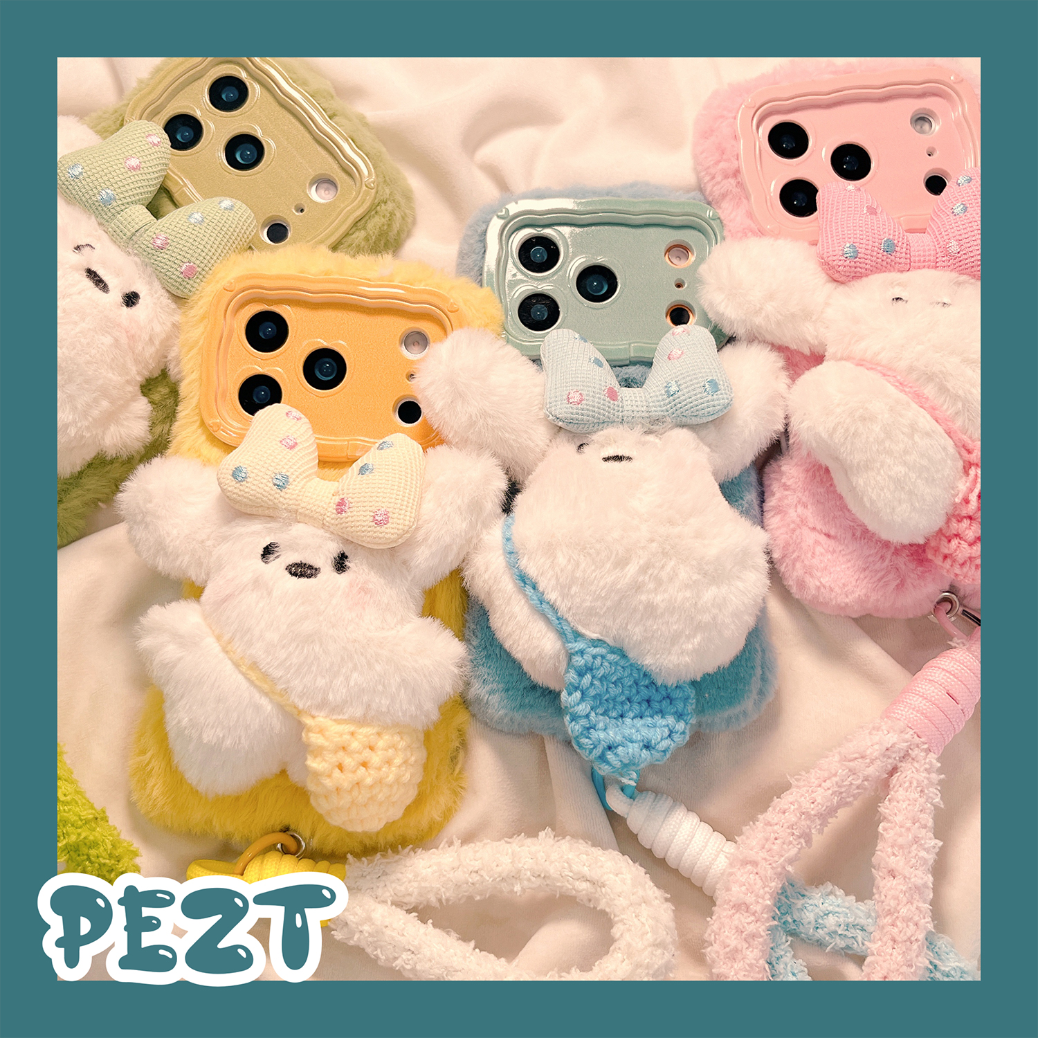 毛绒蝴蝶结小狗适用苹果17手机壳毛绒iphone16promax带挂绳17pro秋冬12新款15Pro防摔14女11毛茸茸16保护套13