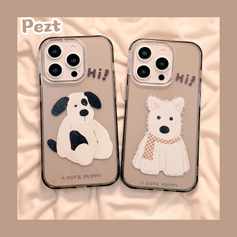 卡通小狗情侣适用苹果16手机壳透明iphone15promax新款13pro防摔14p