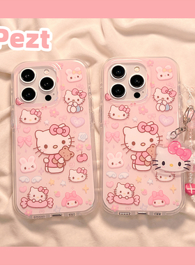 粉色花朵蝴蝶结hellokitty适用苹果17手机壳少女心iphone15promax新款13防摔14ProMax可爱15女16Pro硅胶全包