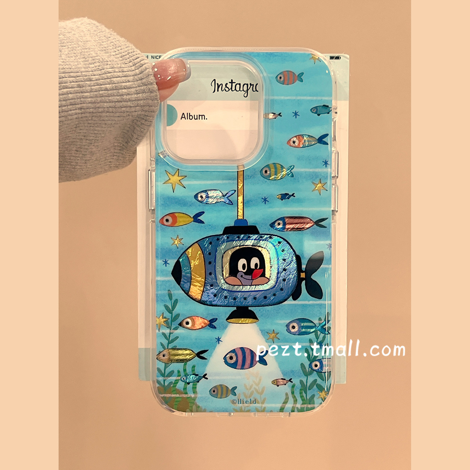 潜水艇可爱鼹鼠支架小鱼手机壳