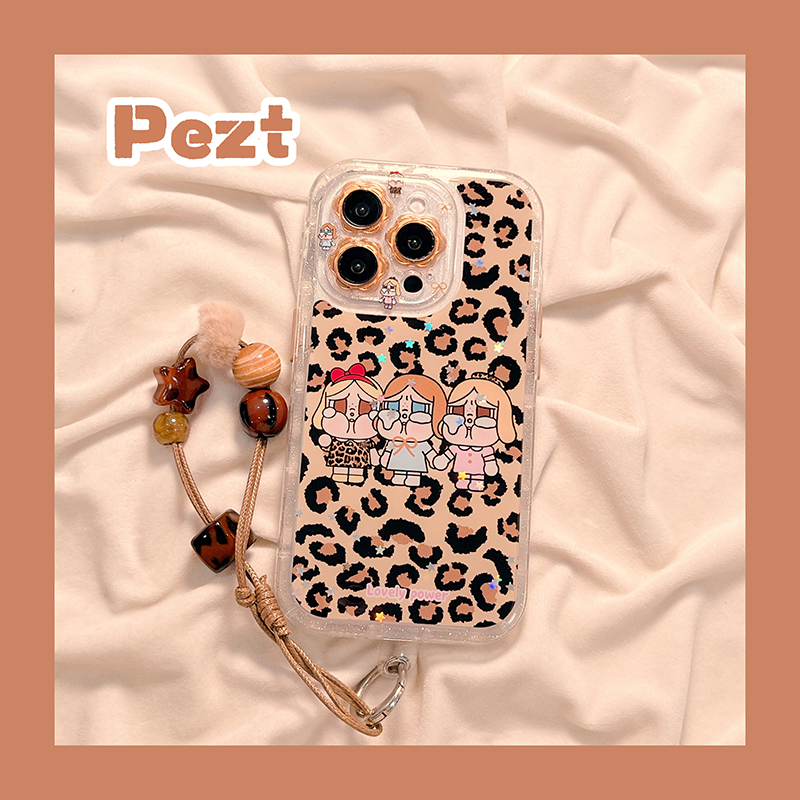 网红可爱哭娃豹纹手机壳带手链