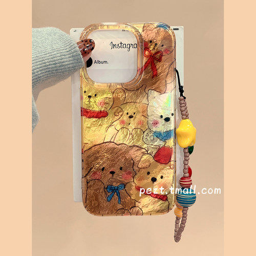 可爱萌系小狗猫咪手机壳带手链