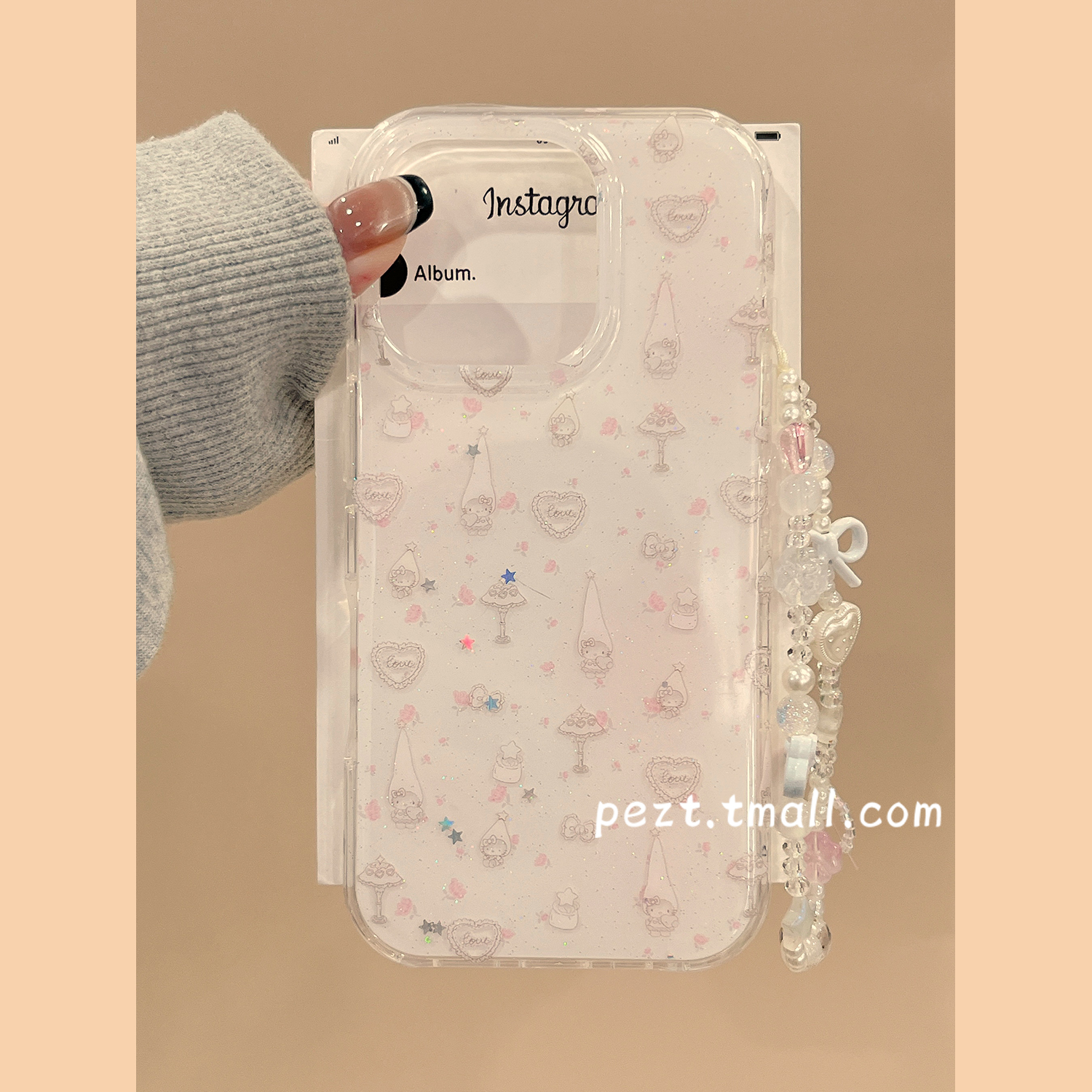 ins风粉色碎花爱心hellokitty适用苹果17手机壳iphone16promax新款13防摔带手链15ProMax少女心14女16Pro全包