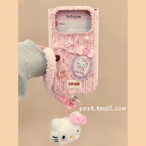 粉色hellokitty蝴蝶结手机壳毛绒