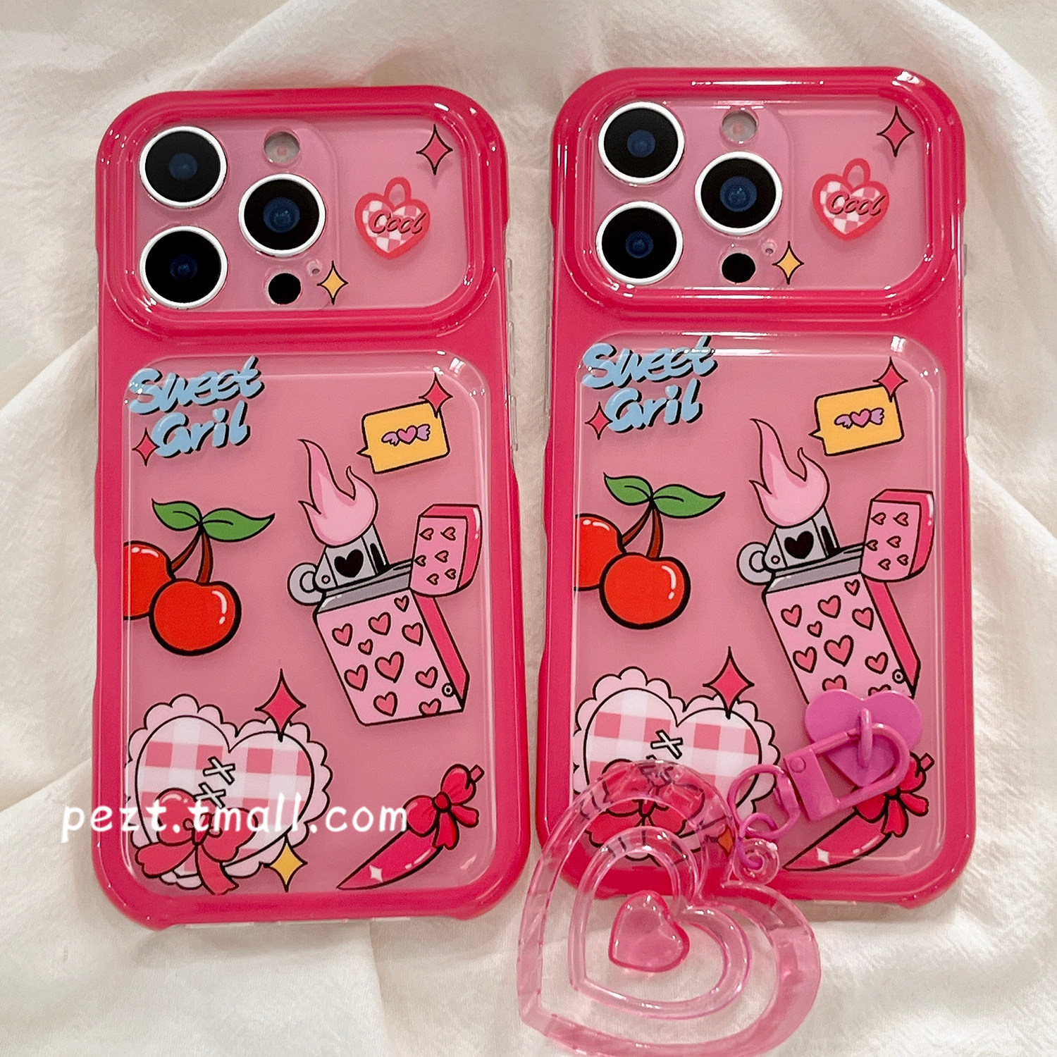 少女ins风樱桃爱心打火机手机壳