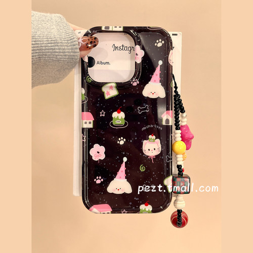 少女心蛋糕猫咪小狗手机壳带手链