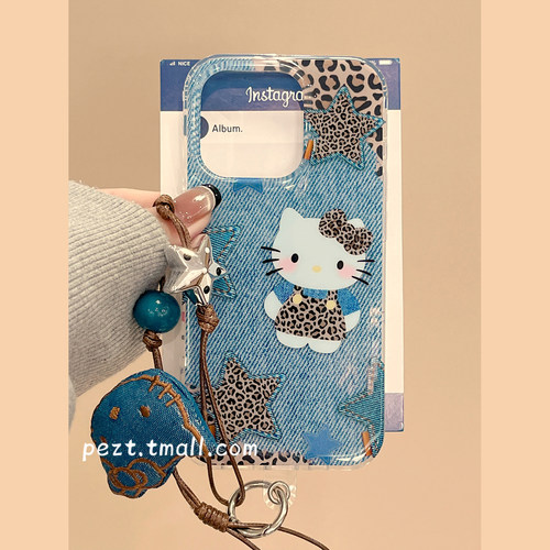 可爱hellokitty牛仔手机壳带手链
