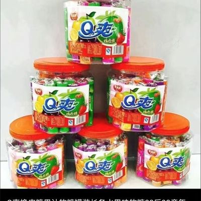 机灵猫 Q爽橡皮糖果汁软糖罐装长条水果味软糖80后90童年怀旧糖果