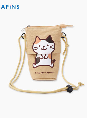 HAPiNS斜挎包女水杯多功能小巧便携手机包百搭休闲帆布包猫咪