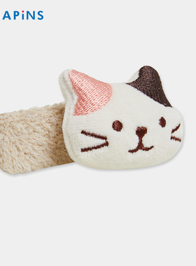 日本hapins小猫发夹刘海夹子少女边夹咖色猫咪毛绒小发夹女侧边夹