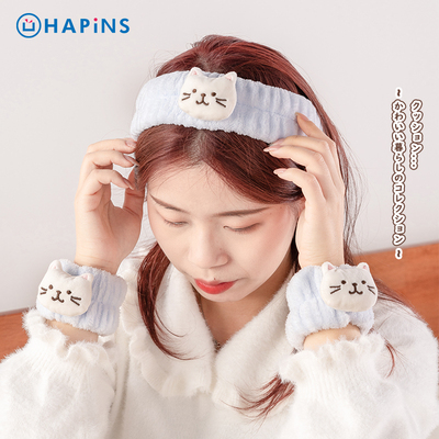 【猫咪洗脸三件套】HAPiNS防湿手腕带发带防溅水到袖口洗漱防湿袖