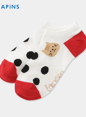 HAPiNS2025春夏季可爱猫咪短款袜子女款袜船袜弹力减龄女袜