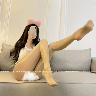 深夜尤物 包芯丝连体免脱袜连身油光袜性感透明纯欲油亮黑丝袜女