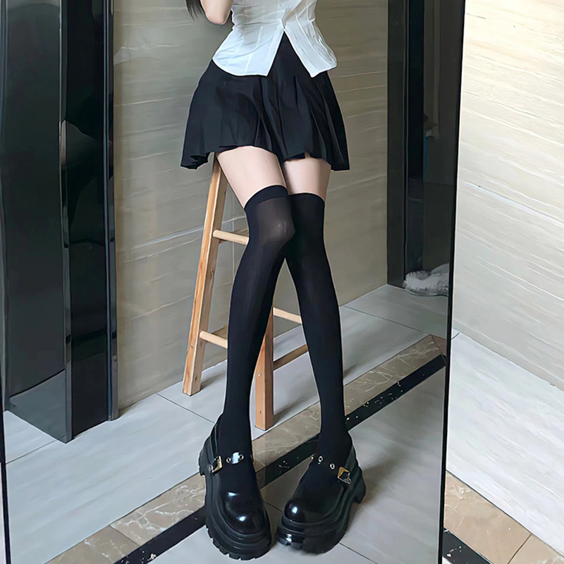 日系jk天鹅绒白色丝袜女压力过膝袜性感显瘦大腿黑色长筒袜春夏款