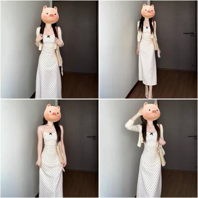 2026新款早春装波点吊带洋装子女夏季气质绝美穿搭一整套装长裙
