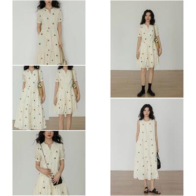 夏季度假风刺绣V领洋装女2025新款显瘦a字裙公主风气质休闲裙子
