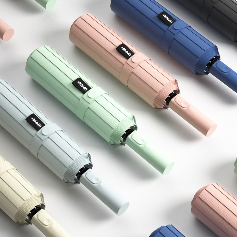 高颜值纯色全自动雨伞加大加固男士折叠黑胶太阳伞晴雨两用遮阳伞