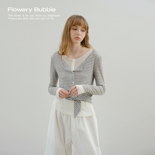 FloweryBubble泡沫花市「叠构主义」假两件天丝羊毛长袖T恤上衣