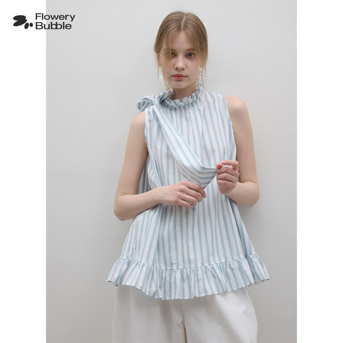 Flowery Bubble泡沫花市“无尽夏”知识分子系带条纹无袖上衣衬衫