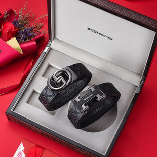 博斯绅威BOSSSUNWEN时尚男士皮带真皮自动扣双扣头腰带送男友老公