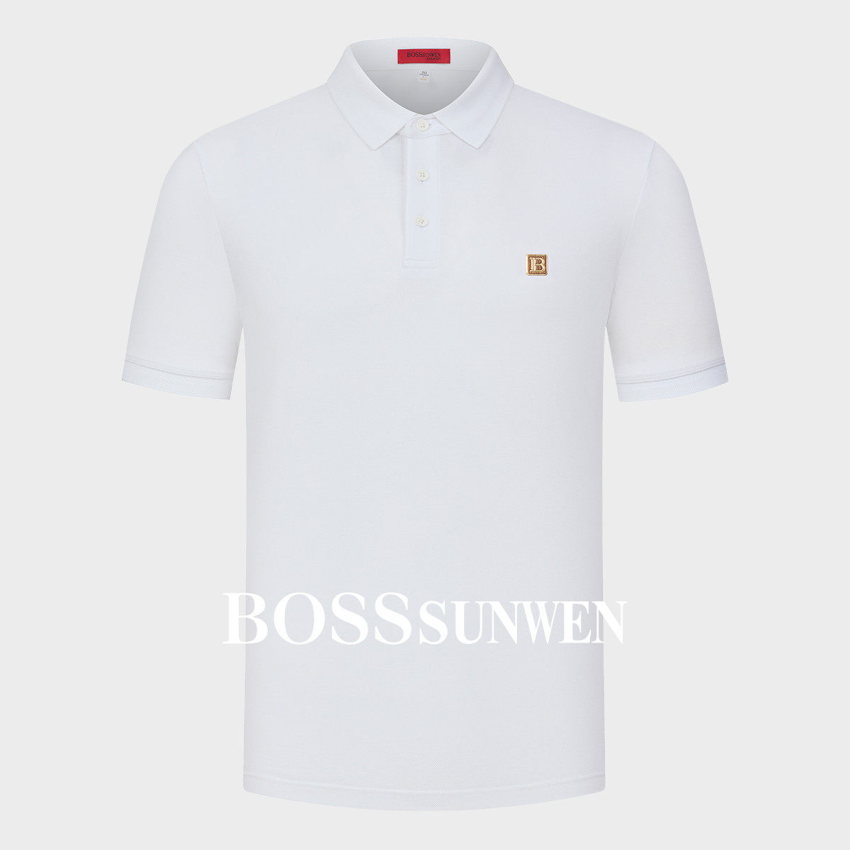 BOSSSUNWEN博斯绅威莱赛尔棉混纺金标翻领轻商务短袖T恤男Polo衫