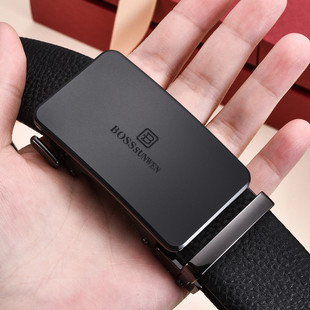 头层牛皮自动扣皮带商务百搭腰带礼盒装 BOSSSUNWEN专柜同款 男士